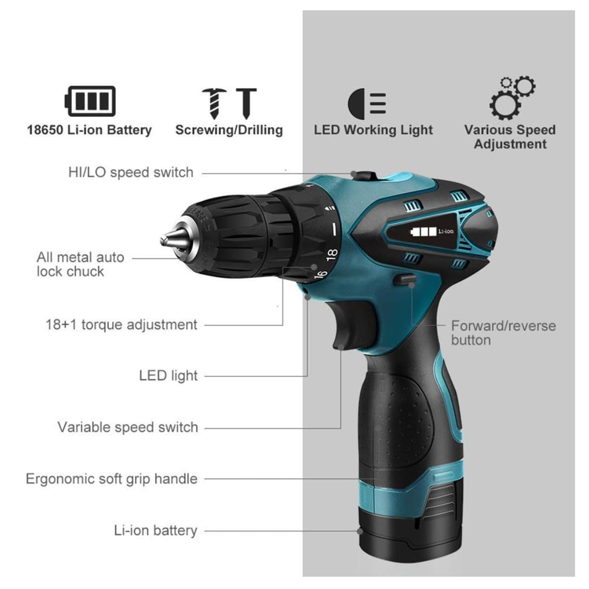 Miniatura 2 de Taladro de mano 2 Batería Mas Accesorios